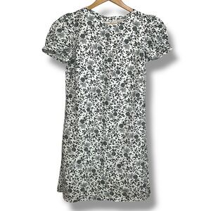LOFT‎ Size 6 Linen Blend Shift Floral Ruched Black White Dress Garden Party
